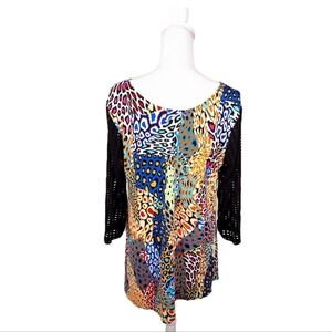 MAX & RINA Women’s Top Vibrant Colors Long Sleeves Black with‎ holes Size XL
